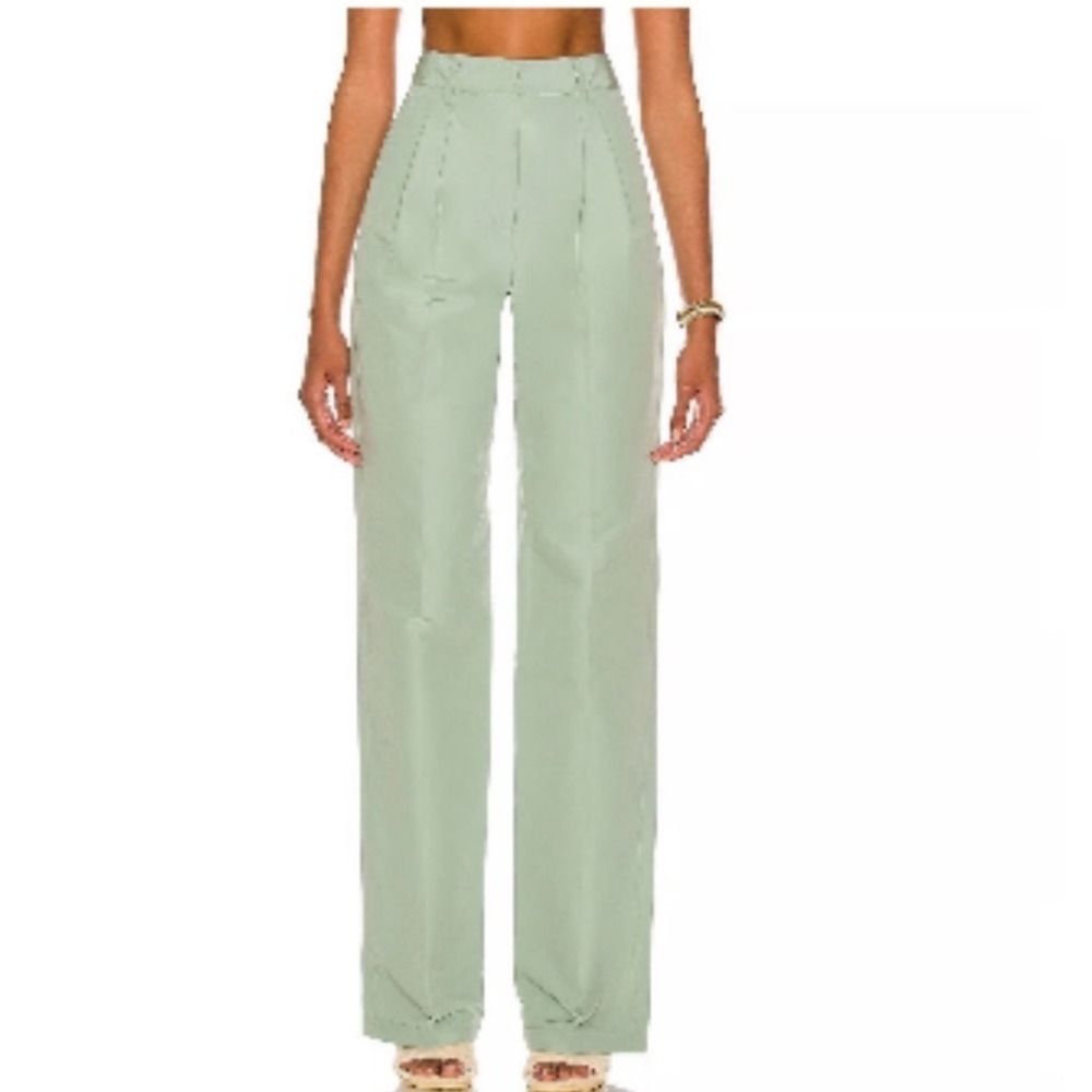 AKNVAS O'connor High Rise Pleated Straight Trouser Quiet Luxury Sage Green Sz 10